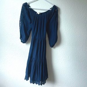 Blue Stretch Neckline Off Shoulder or Scoop With Peek-a-boo arm Detail